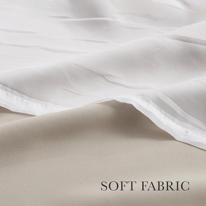PONY DANCE 2 Layers Curtains Set - Room Darkening Mix & Match Room Darkening Curtains with White Sheer Voile, 52" Wide and 84" Long,Cream, 2 Panels