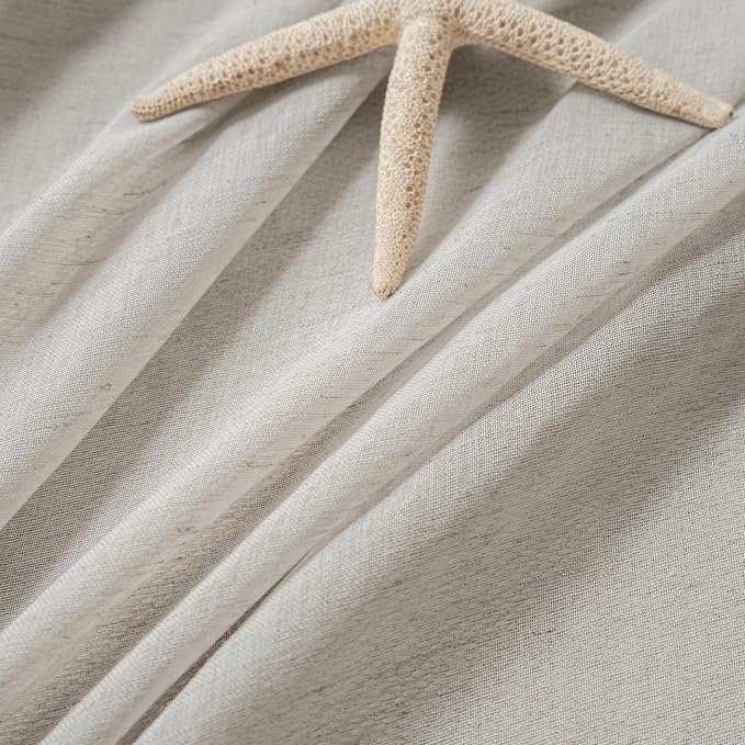 FMFUNCTEX Grey Flax Linen Sheer Curtains 63 Inch Long Rod Pocket 2 Panels | Semi Sheer Window Drapes Grey for Bedroom and Living Room, Farmhouse French Window Curtain Privacy