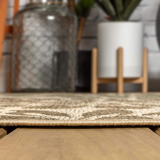 JONATHAN Y Floral Textured Weave Indoor Outdoor Square Area Rug 4X4 Sage/Brown, Zinnia Modern for Backyard, Patio, Porch, Easy-Cleaning, High Traffic, Pet-Friendly, Non-Shedding (SMB110A-4SQ)