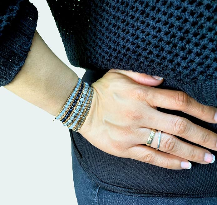 MGR MY GEMS ROCK! 35-Inch Long Multi-Layer Hand Crafted Gemstone and Crystal Multi-Stone Beaded on Genuine Leather Boho Style Stackable Super Wrap Bracelet, up to 5 Wraps.