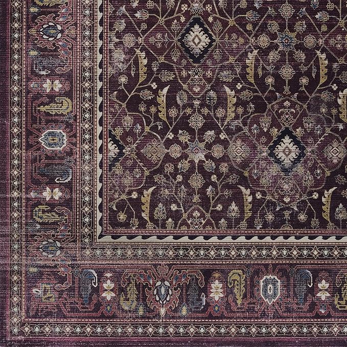 Fig Area Rugs for Living Room 6x9, Earth Tone Dark Academia Dining Room Rugs for Under Table, Washable Non Slip Low Plie Carpet Rug for Bedroom Home Office, Vintage Boho Floral Trellis