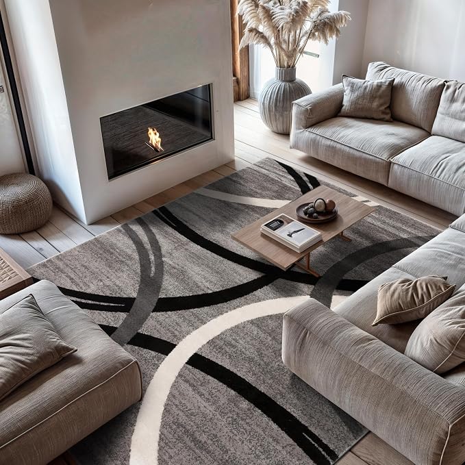 Rugshop Wavy Circles Non-Shedding Living Room Area Rug Gray 7'10" x 10'2"
