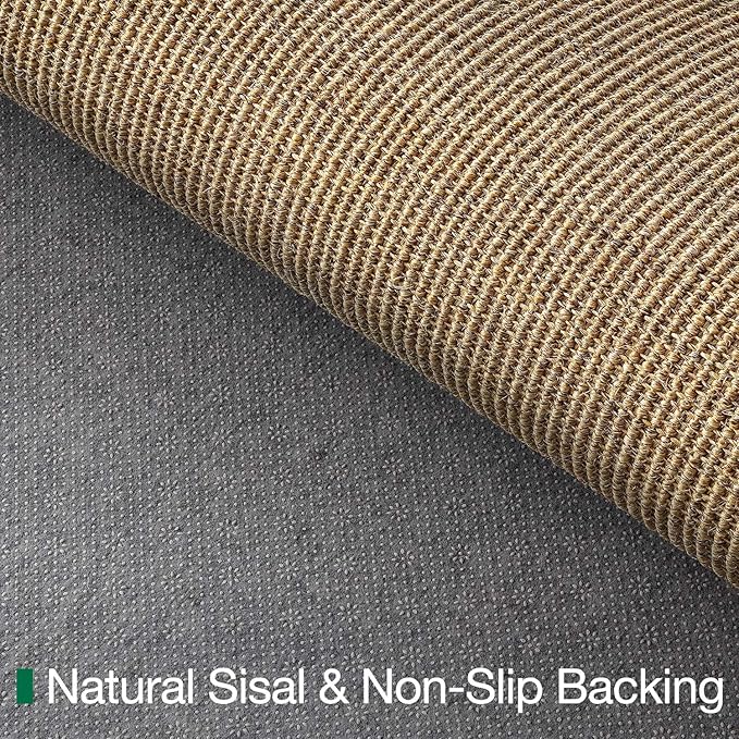 LUMI Indoor Door Mat 20"x32", Non-Slip Handwoven Sisal Rug, Solid Brown | Handcrafted Natural Sisal Fibers, Reinforced Edges Resist Fraying, 0.2" Low-Profile Doormat, Dot-Coated Non-Slip Backing