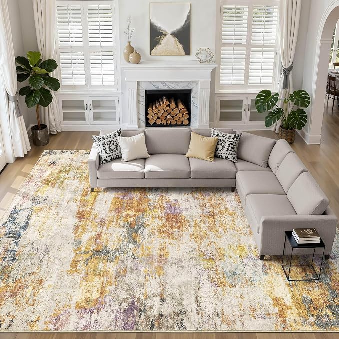 Large Area Rugs 12x15: Washable Abstract Modern Soft Rug Stain Resistant Indoor Floor Non Slip Accent Carpet for Living Room Bedroom Nursery Playroom Dining Room Office Dorm Home House- Colorful