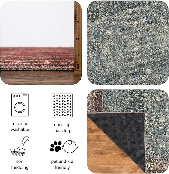 Keen Home Design 8x10 Rug - Machine Washable Area Rug with Non-Slip Backing, Ideal for Living Room, Dining Room, Bedroom - Vintage, Easy Clean, Durable, Low Pile Rug - (8' x 10')