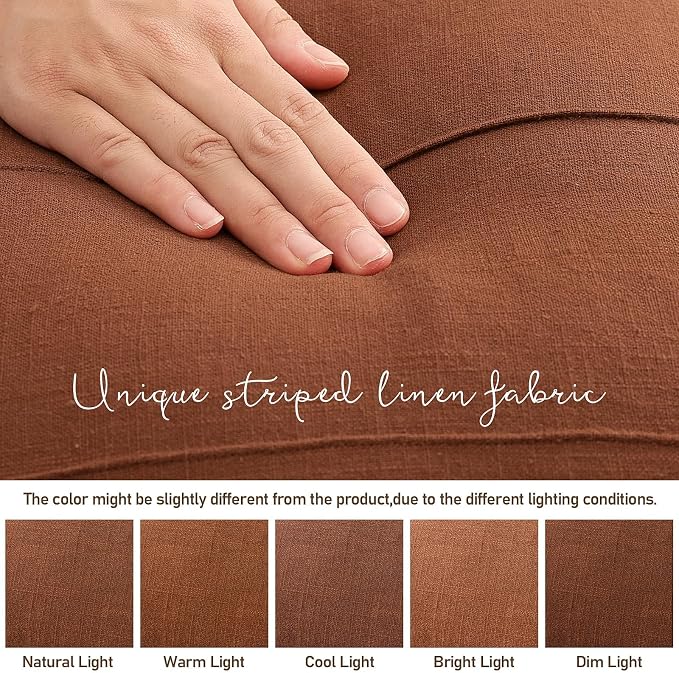 ZWJD Decorative Linen Throw Pillow Covers 22x22 Set of 2 Solid Handcrafted Striped Throw Pillows for Bed Soft Modern Farmhouse Neutral Pillowcase for Couch Bedroom Living Room Home Decor(Rust)