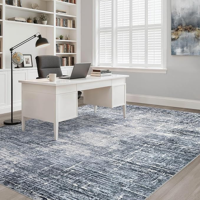 6x9 Area Rugs Living Room: Washable Large Neutral Navy Rug Abstract Soft Modern Stain Resistant Indoor Floor Non-Slip Carpet for Bedroom Nursery Kids Office Playroom Dining Room Under Table Home
