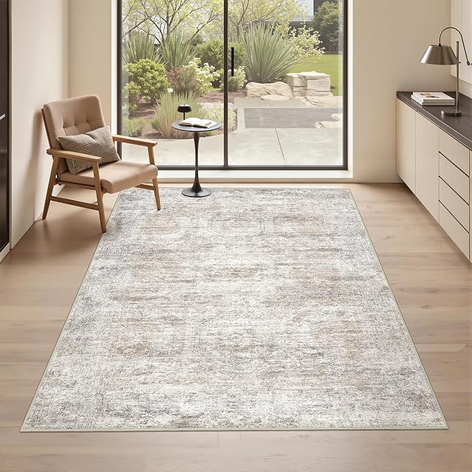 3x5 Rug for Entryway,Washable Area Rug,Taupe | Small Rug for Kitchen,Hallway,Bedroom,Living Room,Dining Room,Thin,Soft, Neutral Rug,Stain Resistant Indoor Carpet,Non Slip