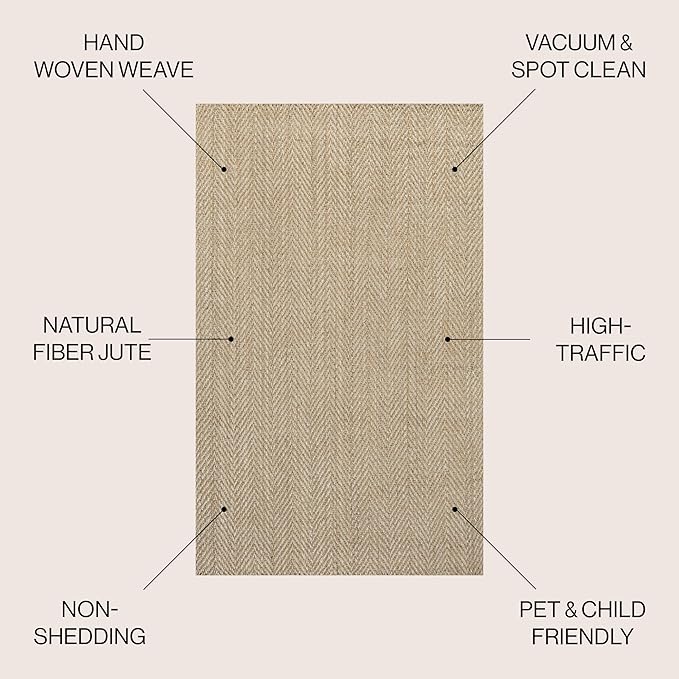 JONATHAN Y Espina Hand Woven Herringbone Chunky Jute Ivory Indoor Area Rug, 5x8, Bohemian, Cottage, Easy-Cleaning for Living Room, Bedroom, Kitchen, Pet Friendly, Non-Shedding (NFR101B-5)