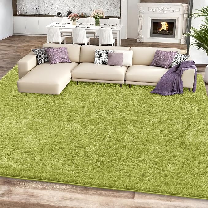 Grass Green Fluffy Shag Area Rug for Bedroom Living Room, 4x6 | Ultra Soft Comfy, Fuzzy Shaggy Plush Carpet for Nursery Boys Kids Girls Dorm, Modern Indoor Home Decor, Upgrade Non-Slip