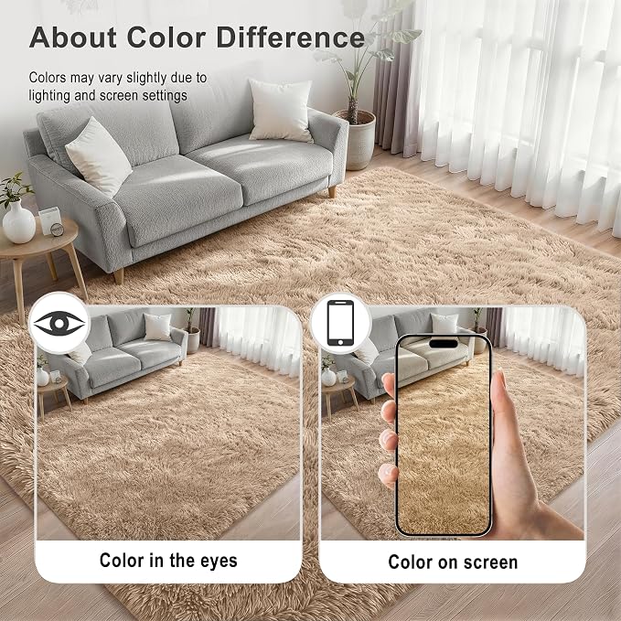 8x10 Area Rugs for Living Room Bedroom: Ultra Soft Fluffy Shag Rug Upgrade Non-Slip Non-Shedding Large Fuzzy Plush Carpet Indoor Floor Carpets for Kids Room Playroom Nursery Dorms Home Decor Beige