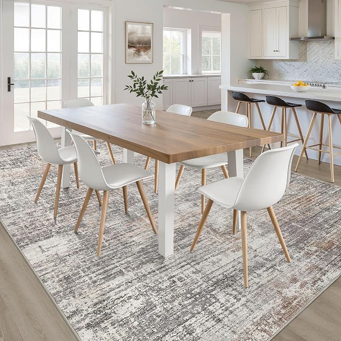 10x12 Area Rug Living Room: Washable Large Neutral Rug Abstract Soft Modern Stain Resistant Indoor Floor Non-Slip Carpet for Bedroom Nursery Kids Office Playroom Dining Room Under Table- Gray Rust