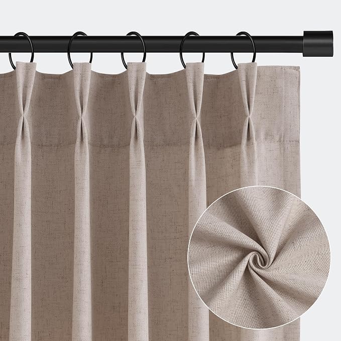 Aersas Ecru Pinch Pleat Linen Curtains 96 Inches Long for Living Room Dining 2 Panels Pinch Pleated Drapes Hooks Farmhouse Neutral Light Filtering Semi Sheer Curtain for Bedroom 40x96