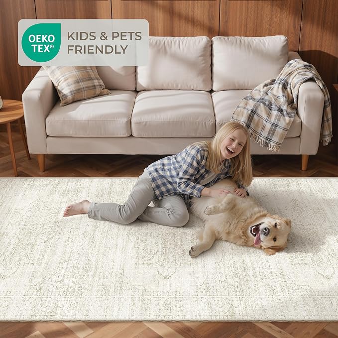 2'6 x 10' Runner Rug Non Slip,Washable Kitchen Rugs,Beige | 10 ft Runner Rug for Hallway,Entryway,Bedroom,Bathroom,Living Room,Thin,Soft, Long Rug,Stain Resistant Indoor Carpet