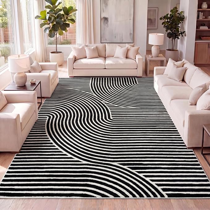 JONATHAN Y Hallie High-Low Curve Black/White 3x5 Indoor Area Rug, Minimalist Geometric, Modern, Non-Shedding, Stain Resistant for Bedroom, Living Room, Kitchen (SCN100F-3)