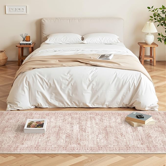 2x6 Runner Rug Non Slip,Washable Hallway Runner Rug,Pink | Neutral Rugs for Kitchen,Entryway,Bedroom,Bathroom,Nursery Room,Thin,Soft Runner Rug,Stain Resistant Indoor Carpet