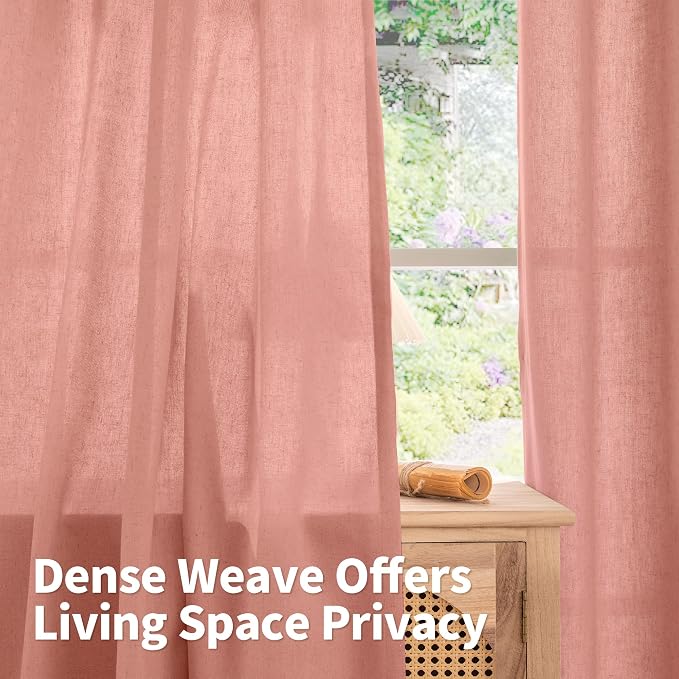 YoungsTex Dusty Rose Linen Curtains for Living Room 80 Inches Length, Light Filtering Grommet Window Drapes No See Through for Girls Bedroom Nursery Spring Decor, 2 Panels, 52 X 80 Inch
