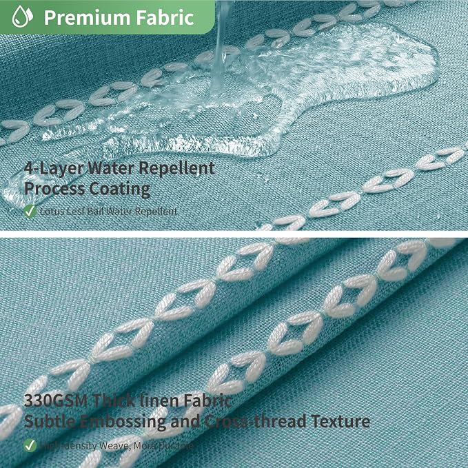 eachope Boho Farmhouse No Hook Shower Curtain Set with Snap-in Fabric Liner,Heavy-Duty Linen Textured Rustic Striped Design,Water-Repellent with Tassels and Sheer Window,Teal,71x74