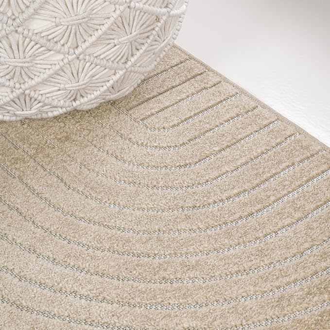 JONATHAN Y Hallie High-Low Curve Beige/Cream 8x10 Indoor/Outdoor Area Rug, Minimalist, Japandi, Geometric, Pet Friendly, for Patio, Backyard, Living Room, Bedroom, Office, Hose-Washable (SCN100D-8)