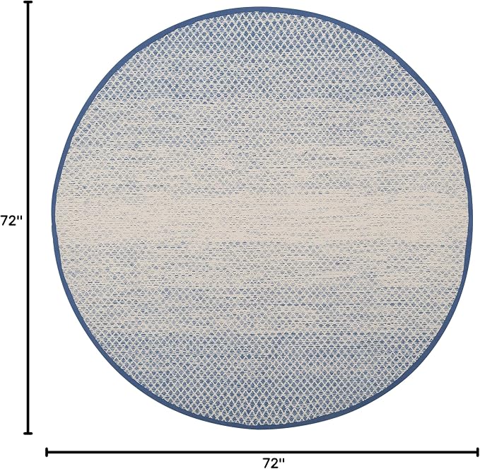 SAFAVIEH Montauk Collection Area Rug - 6' Round, Blue & Ivory, Handmade Cotton, Ideal for High Traffic Areas in Living Room, Bedroom (MTK601B)