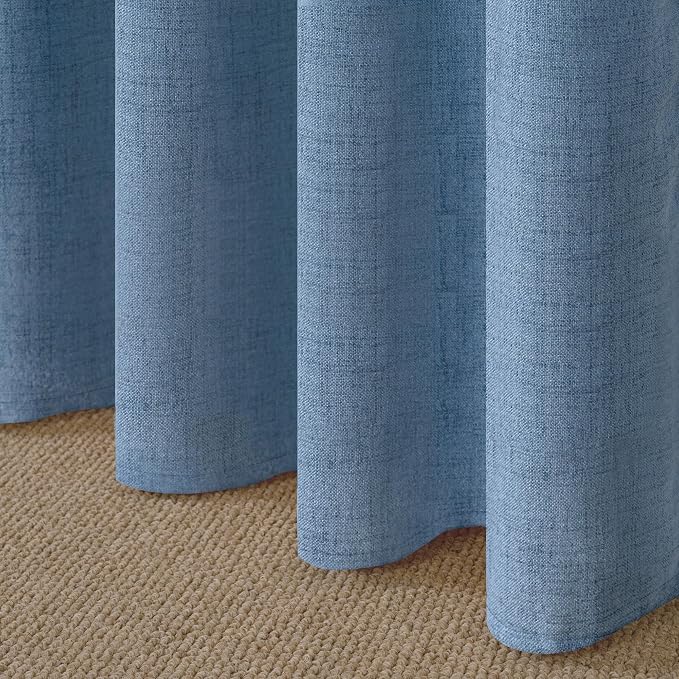 YoungsTex Denim Blue Linen Curtains 95 Inch Length for Living Room, Semi Sheer Drapes with Bronze Grommet Privacy Light Filtering Ocean Decorative for Office Bedroom Window, 52 x 95 Inch, 2 Panels