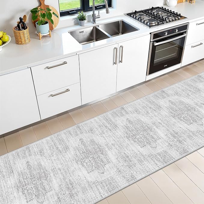 2x10 Runner Rug Non Slip,Washable Hallway Runner Rug,Grey | Long Neutral Rugs for Kitchen,Entryway,Bedroom,Bathroom,Laundry Room,Thin,Soft Runner Rug,Stain Resistant Indoor Carpet