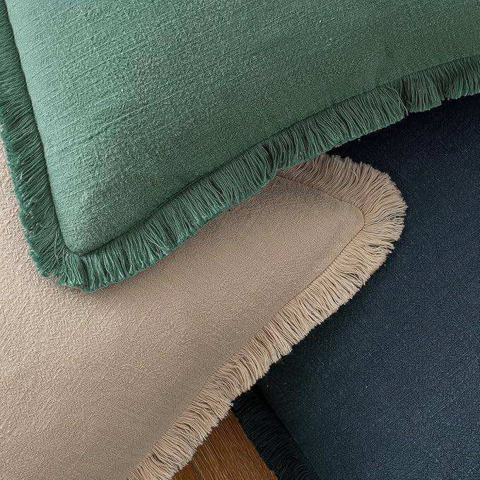MIULEE Decorative Lumbar Throw Pillow Covers Neutral Linen Fringe Throw Pillows Set of 2 Navy Blue Boho Farmhouse Cushion Covers for Couch Sofa Bed Living Room Spring Home Decor 12x20 Inch