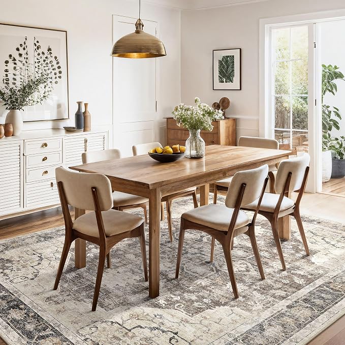 Area Rug for Living Room - 10X12 Soft Washable Vintage Floral Distressed Large Carpet - Fade Stain Resistant Non Slip Rugs for Bedroom Dining Room Nursery Dorm Office Home Decor - Dark Brown