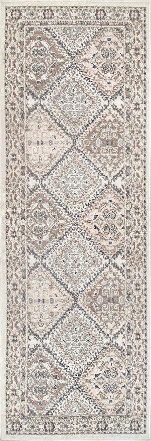 Nuloom Becca Beige/Ivory, 2'6" x 14', Traditional Tiled, Soft and Cozy, High Traffic, Stain Resistant, Easy Clean, Durable Runner for Bedroom, Living Room, Dining Space, Den, Foyer, Entryway