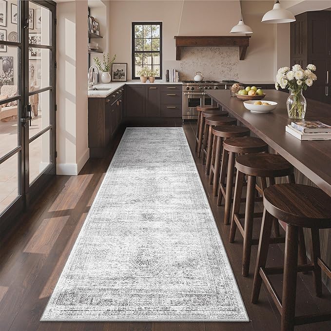 3x10 Runner Rug Non Slip,Washable Hallway Runner Rug,Grey | Long Neutral Rugs for Kitchen,Entryway,Bedroom,Bathroom,Laundry Room,Thin,Soft Runner Rug,Stain Resistant Indoor Carpet