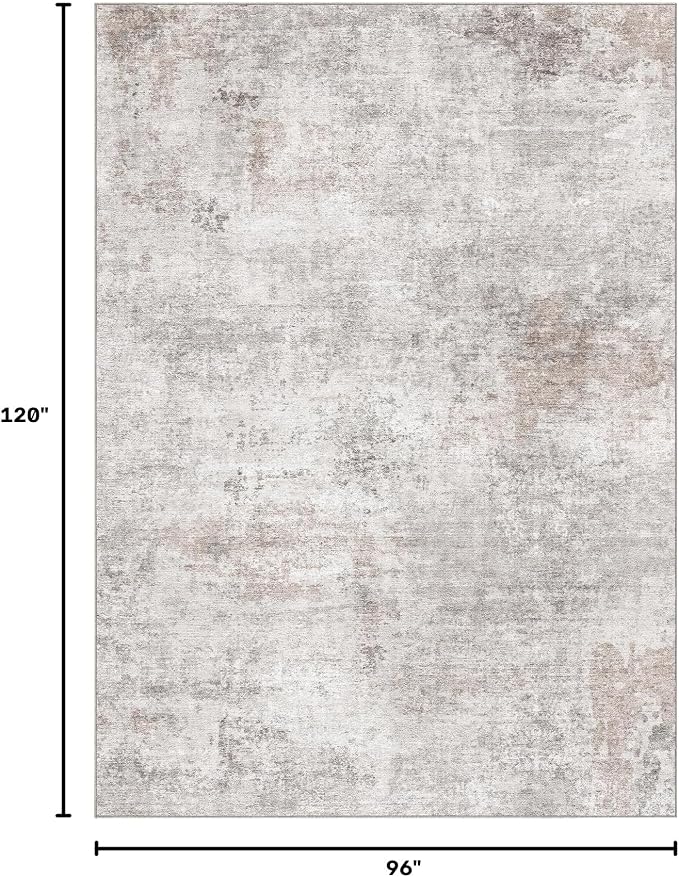 Abstract 8x10 Area Rug: Machine Washable Non Slip Ultra Thin Low-Pile Carpet, Soft Stain Resistant for Living Dining Room Bedroom, Kid Pet Friendly, Robot Vacuum Compatible - Brown Grey