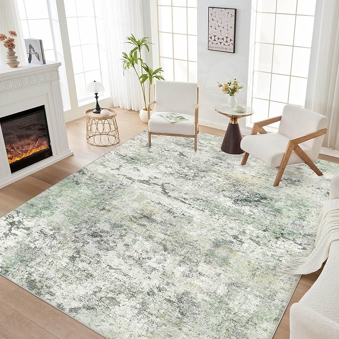 DMOYEST Area Rug Living Room Rugs - 6x9 Large Soft Indoor Neutral Modern Abstract Low Pile Washable Rug Carpet for Bedroom Dining Room Farmhouse Home Office - Green/Grey/Yellow