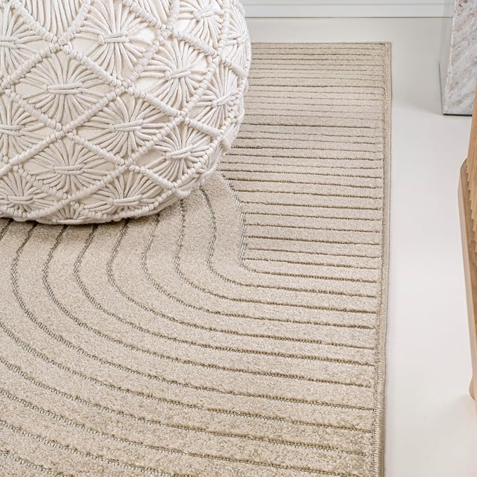 JONATHAN Y Hallie High-Low Curve Beige/Cream 4x6 Indoor/Outdoor Area Rug, Minimalist Geometric, Pet Friendly, for Patio, Backyard, Living Room, Bedroom, Office, Hose-Washable (SCN100D-4)