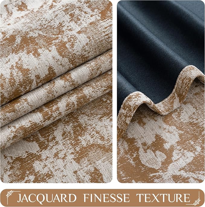 Beauoop Brown Floral Jacquard Blackout Curtains for Bedroom 52x84 2 Panels | Flower Chenille Room Darkening Drapes for Living Room 84 Inch Long Thermal Insulated Soundproof Window treatment Rod Pocket