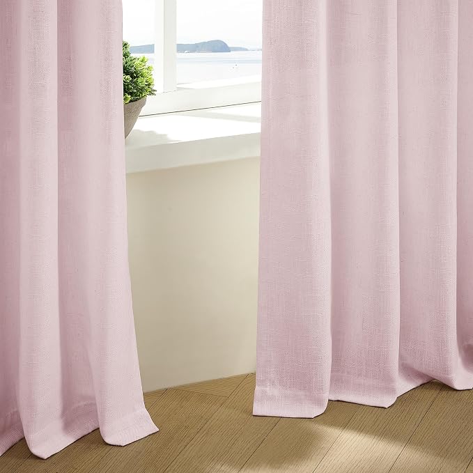 Light Pink Linen Pinch Pleat Curtains 102 Inch Length 2 Panels Set 40x102 | for Nursery Girls Bedroom Living Room, Pinch Pleat Memory Shape Trained, Light Filtering Privacy Semi Sheer, Baby Pink Blush