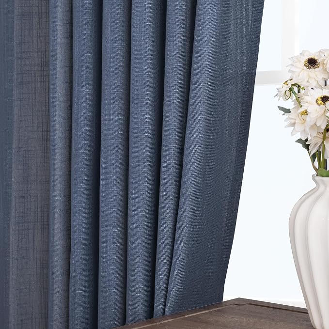 Navy Blue Curtains for Living Room Back Tab Modern Farmhouse Semi Sheer Blue Curtains 132 inches Long 2 Panels Set Muted Neutral Window Curtain for Dining Room Bedroom 52x132