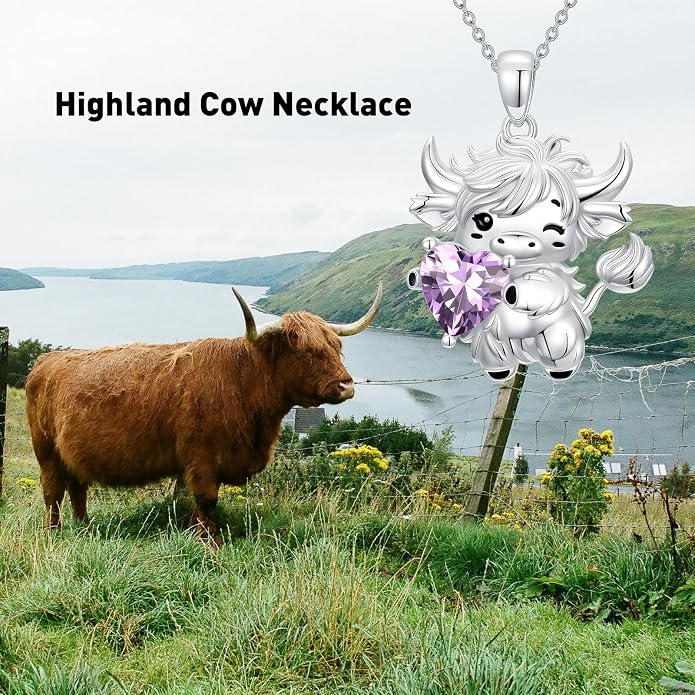 PELOVNY Teddy Bear Necklace for Women 925 Sterling Silver Bear/Highland Cow/Fox/Cat/Axolotl Birthstone Necklace Christmas Birthday Jewelry Gifts for Mom Daughter Wife Sister