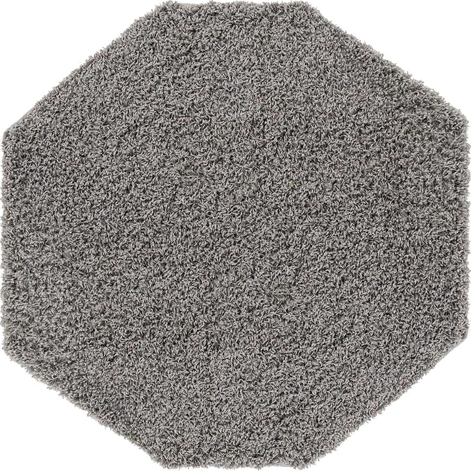 Unique Loom Solid Shag Collection Area Rug (4' Octagon, Cloud Gray)