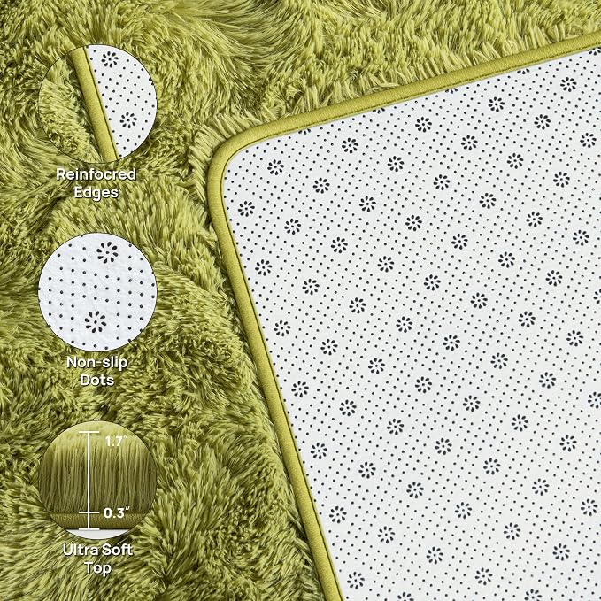 Deerhoo Large Shag Area Rugs 5 x 8, Plush Fuzzy Rugs for Living Room, Ultra Soft Fluffy Furry Rug for Bedroom, Indoor Carpet Nursery Rugs for Kids Room Home Decor, Green