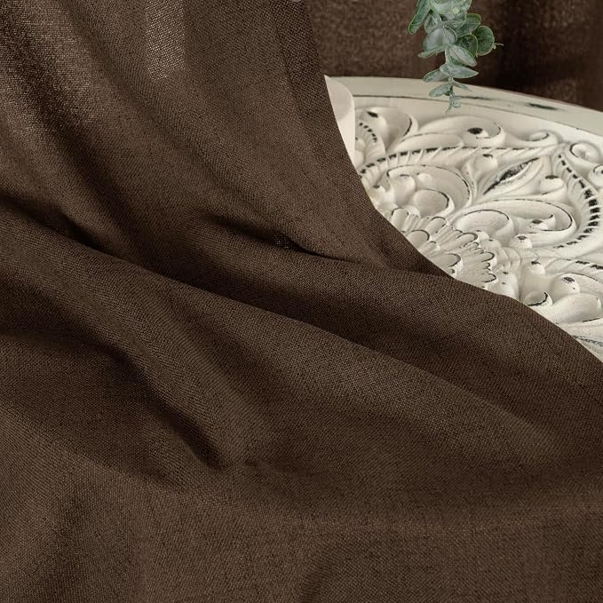 YoungsTex Brown Linen Curtains 63 Inches Length 2 Panels - Chocolate Semi Sheer Window Drapes Light Filtering with Bronze Grommet Privacy for Living Room Bedroom Farmhouse, 52 x 63 Inch