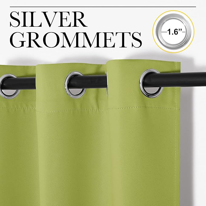 NICETOWN Blackout Curtain Panels for Living Room, Thermal Insulated Solid Grommet Top Blackout Draperies/Drapes for Christmas Window (1 Pair, 34 x 63 inches in Fresh Green)