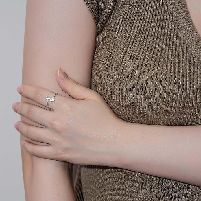Step Forward 925 Sterling Silver Adjustable Initial Ring for Women | Non Tarnish Letter Rings for Lady | Alphabet Heart Thumb Rings | Capital Letter Jewelry Gifts