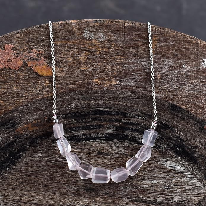 Natural Gemstone Dainty Pendant Necklace for Women Handmade Crystal Jewelry 925 Sterling Silver 18 Inch Chain Healing Chakra Christmas Birthday Gift for Her