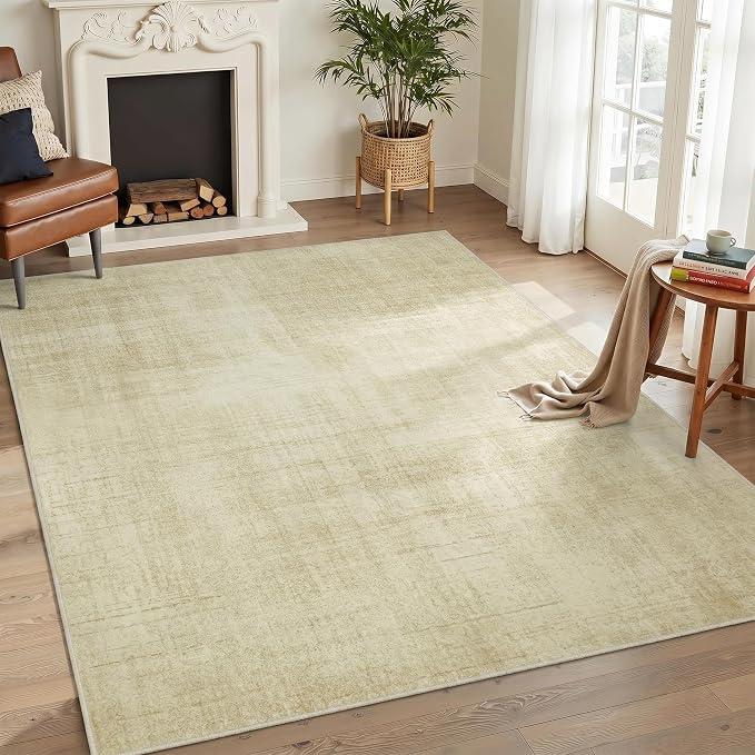 Joydeco 6x9 Area Rugs Classic for Living Room, Beige | Non Slip Machine Washable Low Pile for Bedroom Dining Room Home Office Pet & Child Friendly