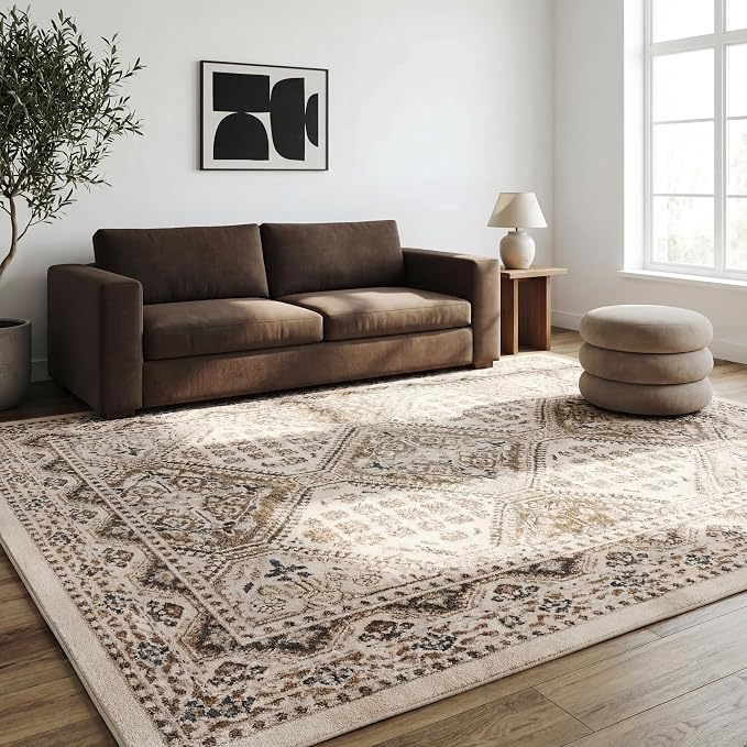 nuLOOM 3x5 Becca Traditional Tiled Area Rug, Beige, Faded Transitional Design, Stain Resistant, For Bedroom, Dining Room, Living Room, Hallway, Office, Kitchen, Entryway