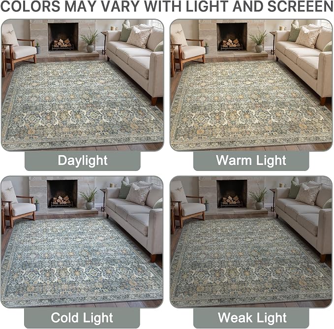 BESBLEE 8X10 Area Rugs Machine Washable Rugs for Living Room, Vintage Boho Large Rugs for Bedroom Dining Room, Non Slip Indoor Soft Distressed Lightweight Thin Low Pile Carpet, Terracotta