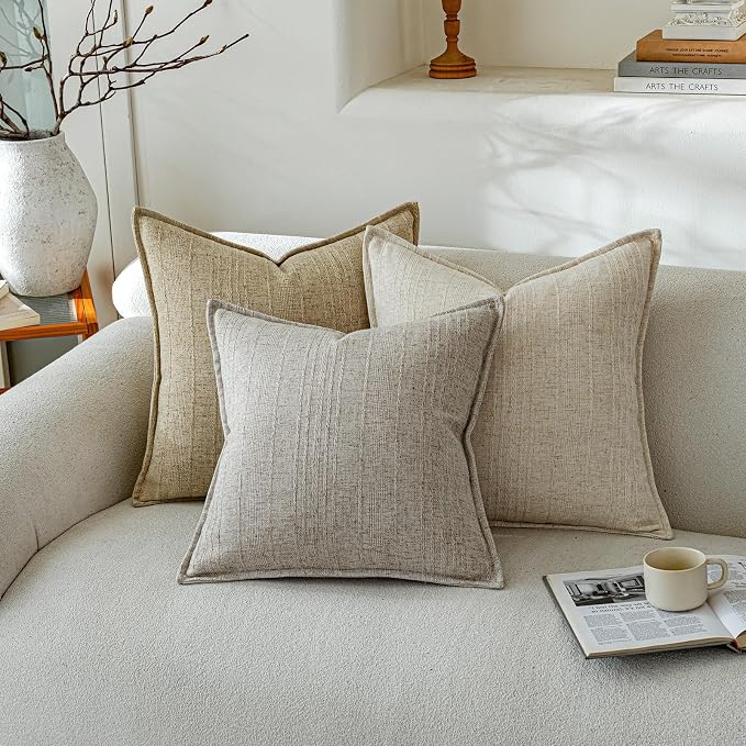 a moment Linen Pillow Covers Set of 2,Boho Farmhouse Throw Pillowcases Neutral Textured Decorative Covers for Couch Sofa Bed, Soft Linen Blend Accent Case Cushion Home Decor 20"x12"Light Grey