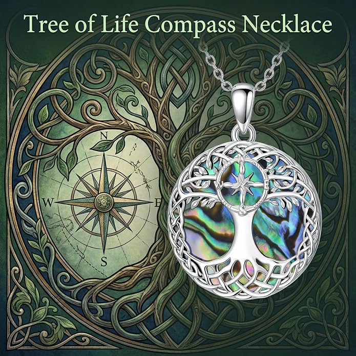 Tree of Life Necklace 925 Sterling Silver Abalone Shell Celtic Knot Tree Pendant Necklace Jewelry Gifts for Women Birthday Christmas