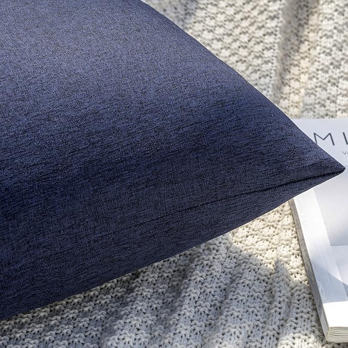 MIULEE Pack of 2 Decorative Outdoor Solid Waterproof Throw Pillow Covers Faux Linen Garden Farmhouse Cushion Cases for Summer Patio Tent Balcony Couch Sofa 12x12 Inch Navy