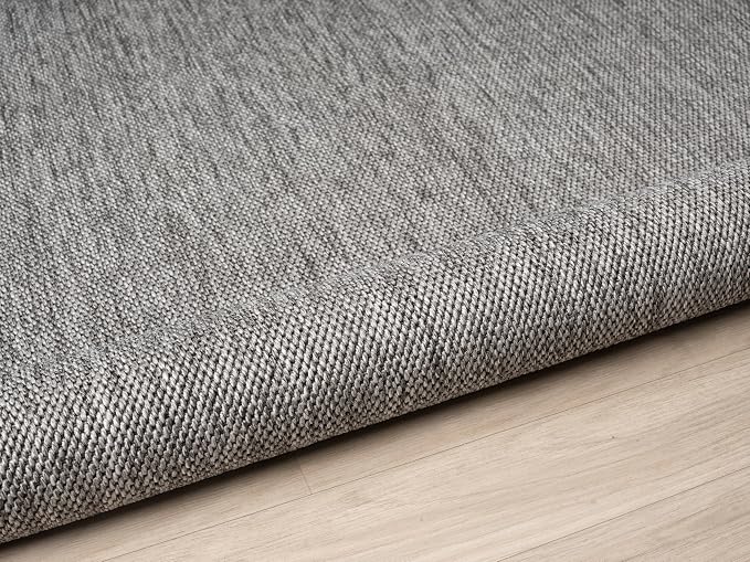 Angela Easy Jute Indoor Outdoor Rug, 5x7 Natural Solid Jute Look, Polyester, Durable & Easy Care Outdoor Farmhouse Carpet for Patio, Porch, Living Room (5' x 7', Gray)